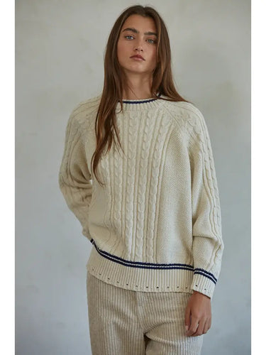 Knit Sweater Cable Crew Neck Pullover