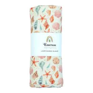 Sandy Seashells Luxury Bamboo Baby Swaddling Blanket