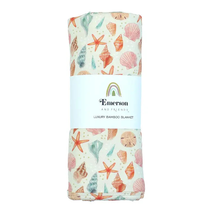 Sandy Seashells Luxury Bamboo Baby Swaddling Blanket
