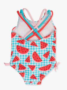Girls Watermelon Gingham Cross-Back One Piece