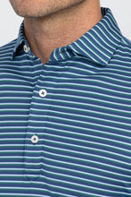 Load image into Gallery viewer, Navy/Evergreen Ryan Stripe Performance Polo