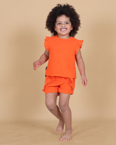 Girls Orange  Linen Ruffle Short
