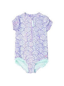 Girls Magical Mermaid Short Sleeve Rash Guard One Piece Swimsuit