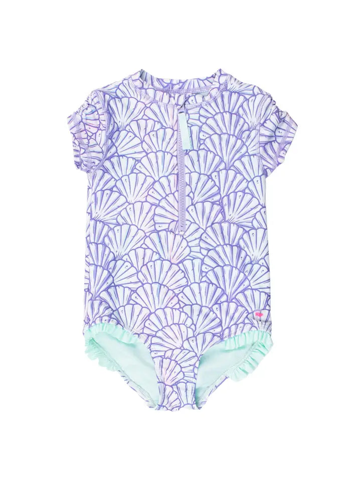 Girls Magical Mermaid Short Sleeve Rash Guard One Piece Swimsuit