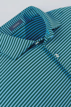Load image into Gallery viewer, Luxe Blue/Evergreen Edward Stripe Performance Polo